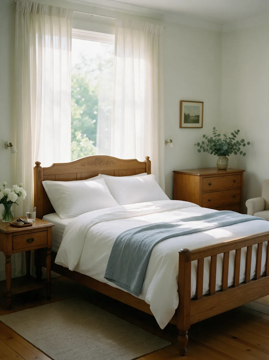 Bright bedroom prepared for a homecoming